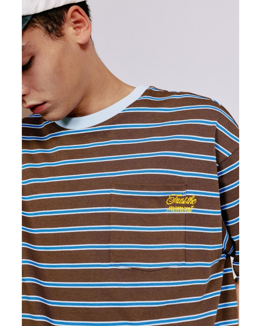 Pull&Bear Gray Striped T-Shirt With Text for men
