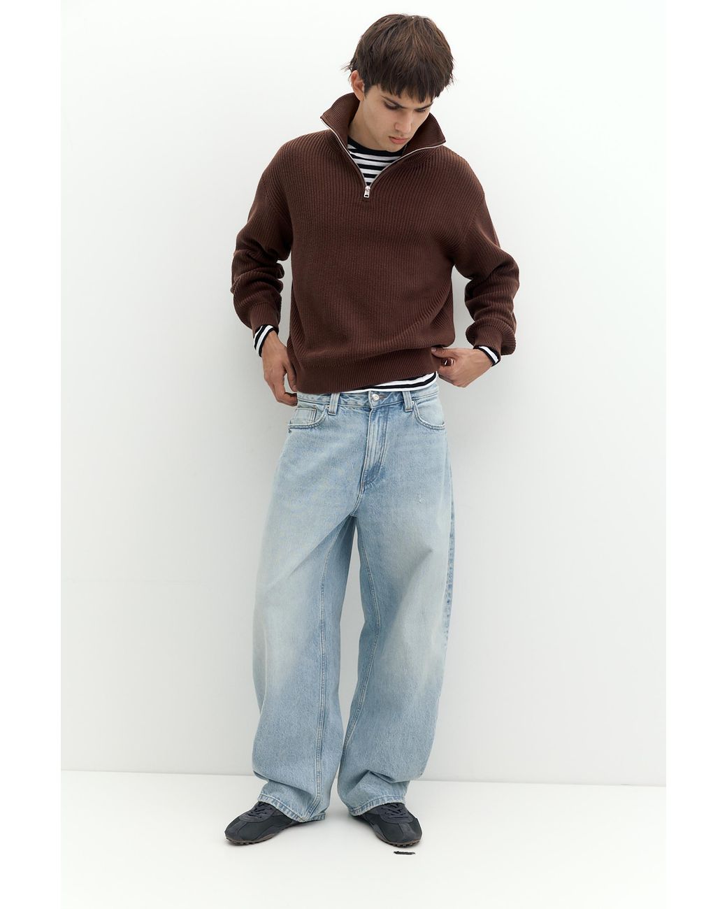 Pull&Bear Brown Quarter-Zip Jumper for men