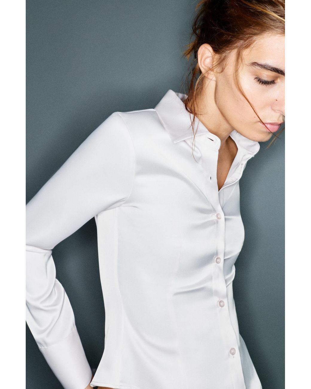 Pull&Bear Gray Fitted Satin Shirt