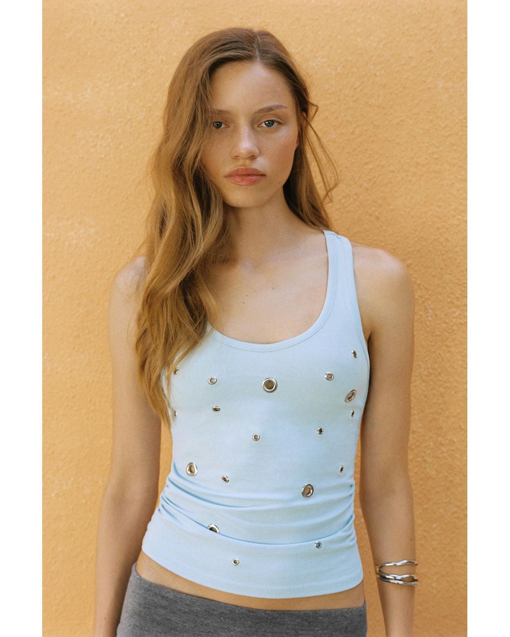 Pull&Bear Blue Eyelet Tank Top