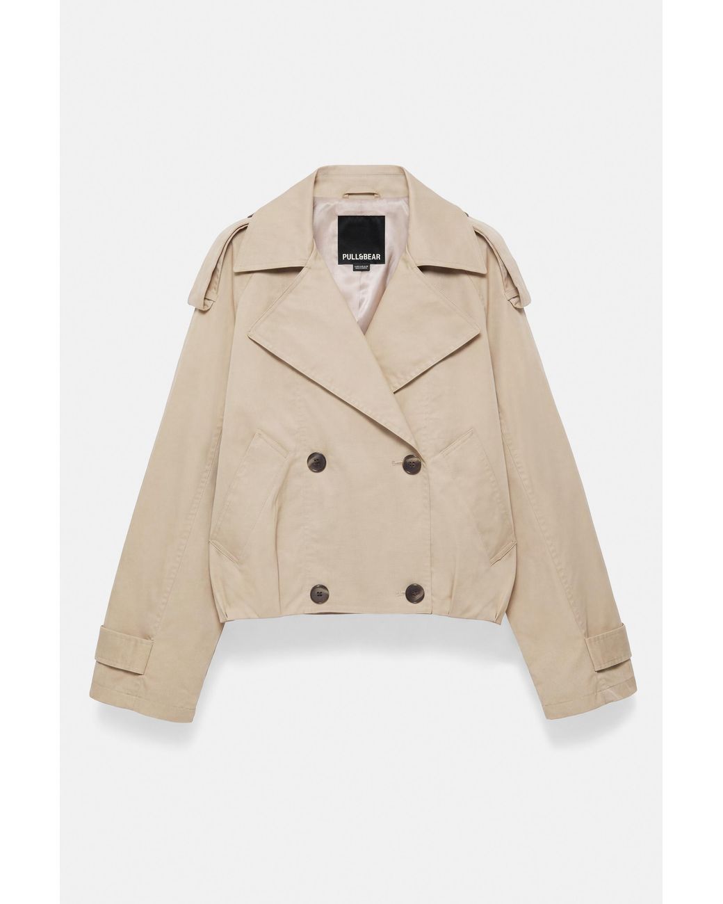 Pull&Bear Natural Balloon-Fit Short Trench Coat