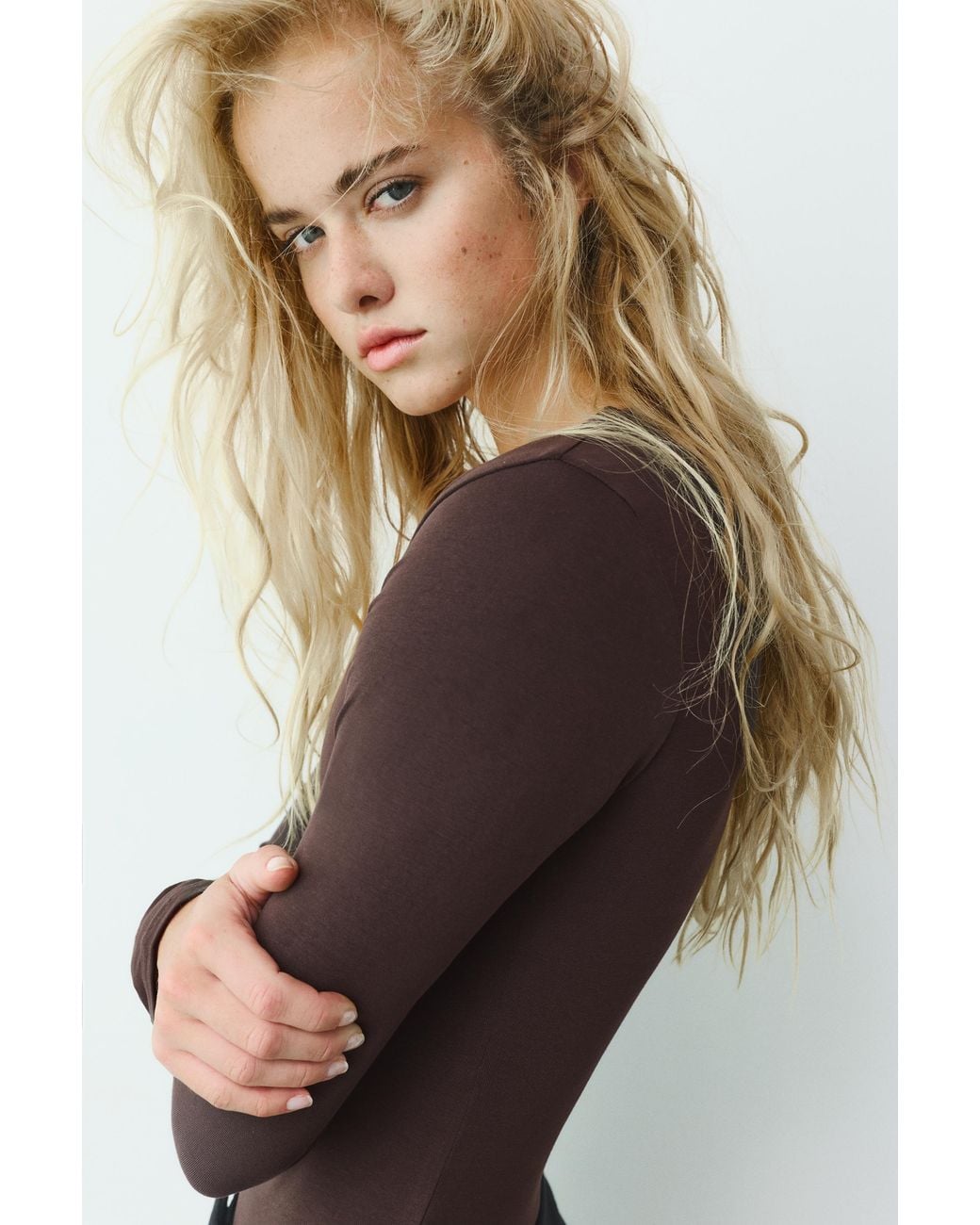Pull&Bear Brown V-Neck Bodysuit