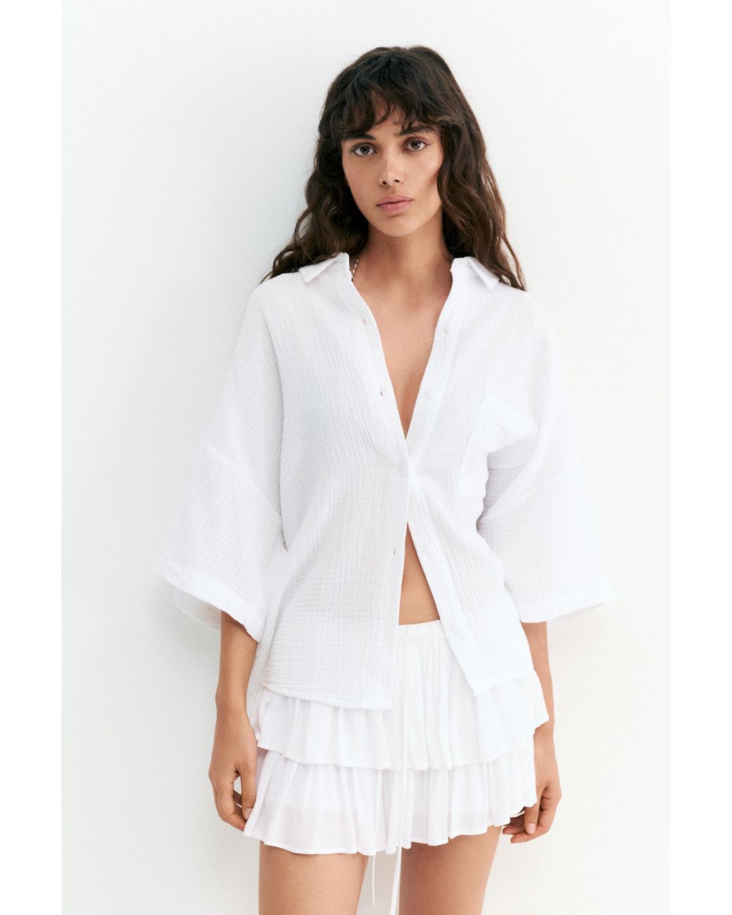 Pull&Bear White Ruffled Skort
