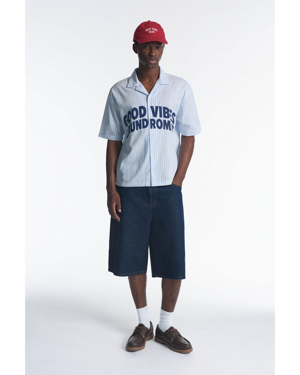 Pull&Bear Black Striped Text Short Sleeve Shirt for men