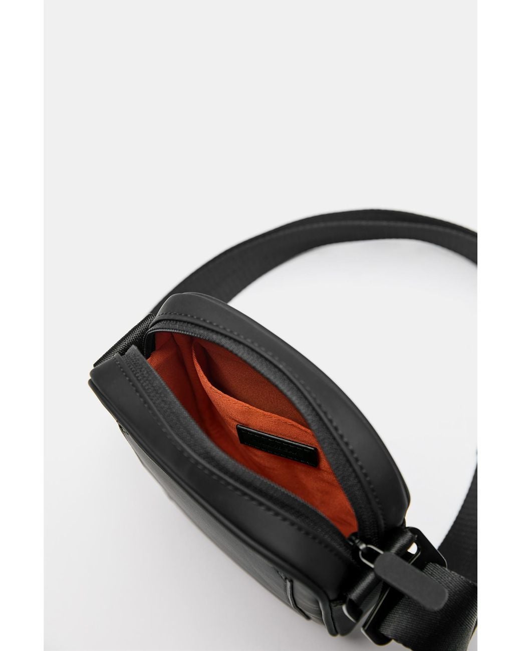 Pull&Bear Black Rubberised Crossbody Bag for men