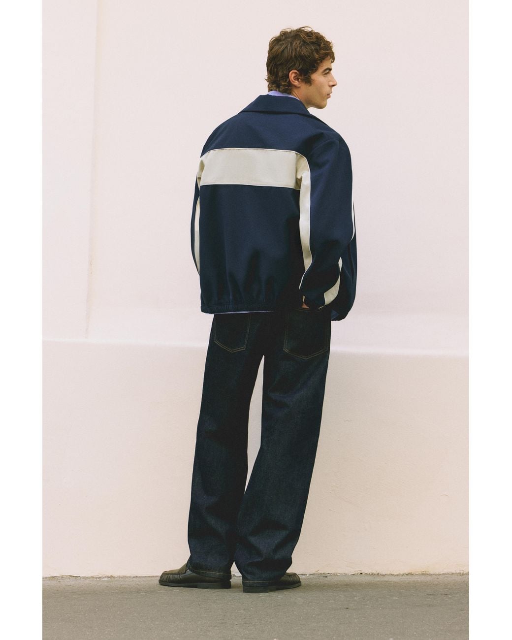 Pull&Bear Blue Zip-Up Panelled Jacket for men