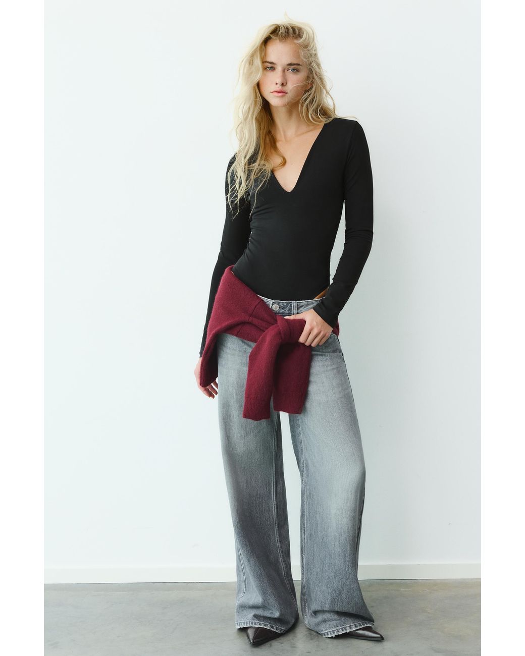 Pull&Bear Black V-Neck Bodysuit