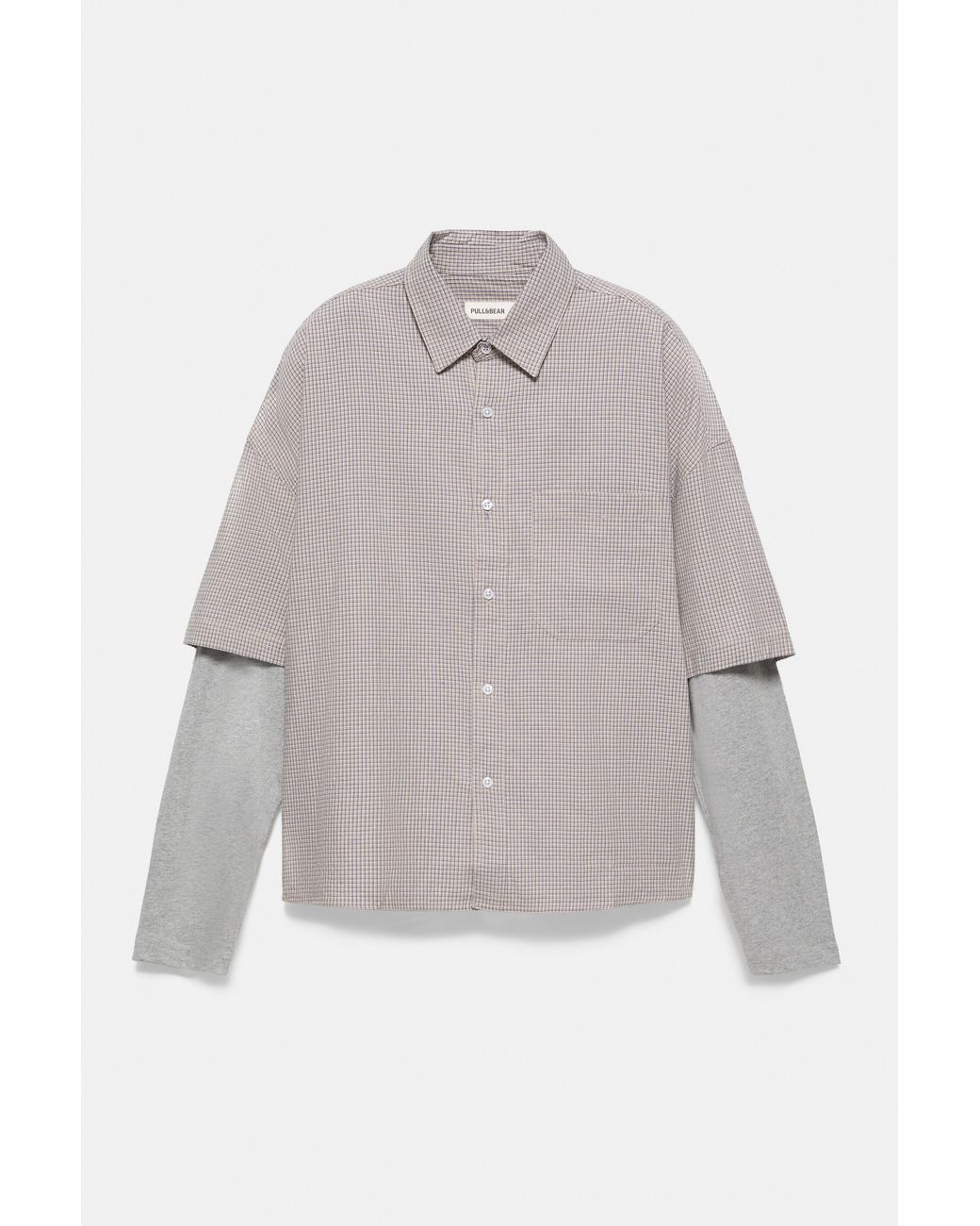 Pull&Bear Gray Double Sleeve Check Shirt for men
