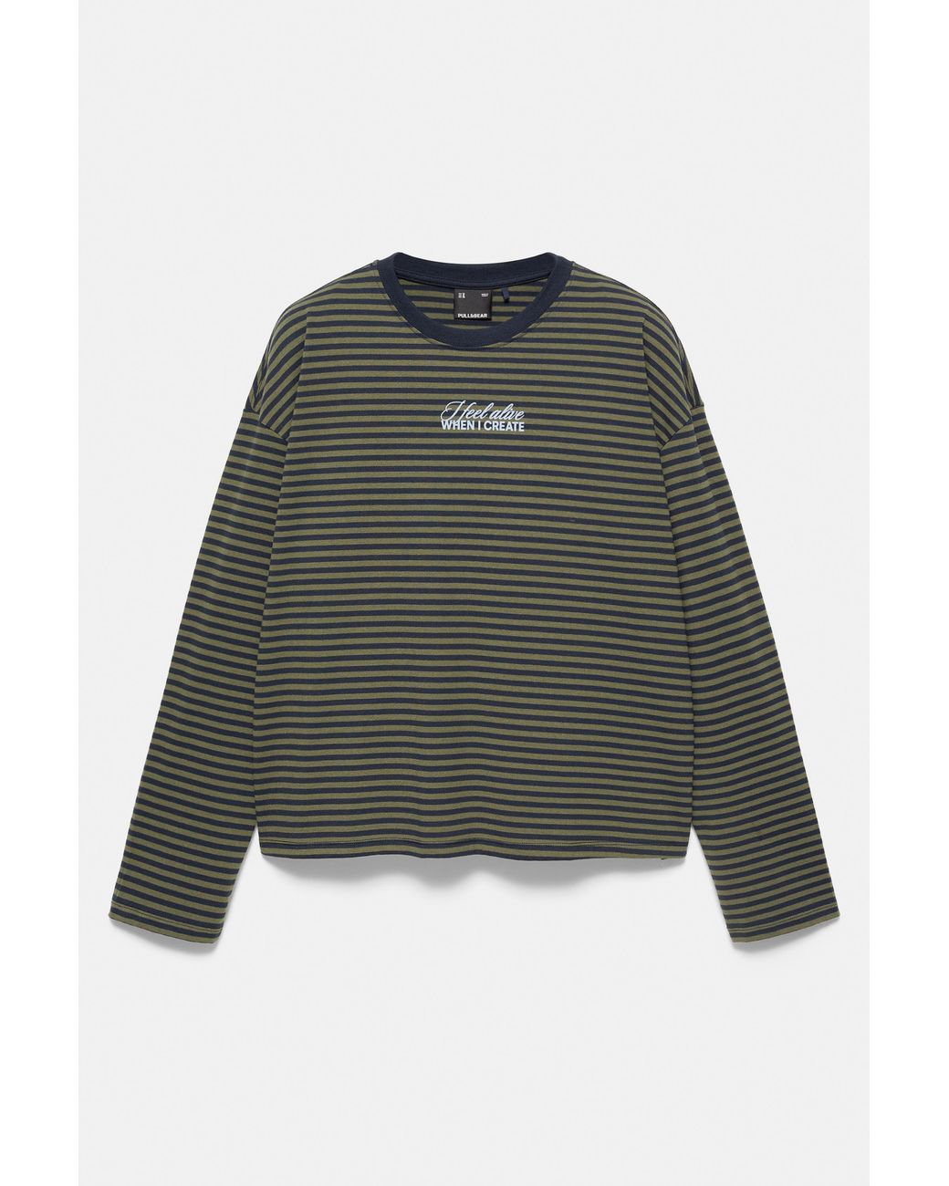 Pull&Bear Gray Striped T-Shirt With Text for men