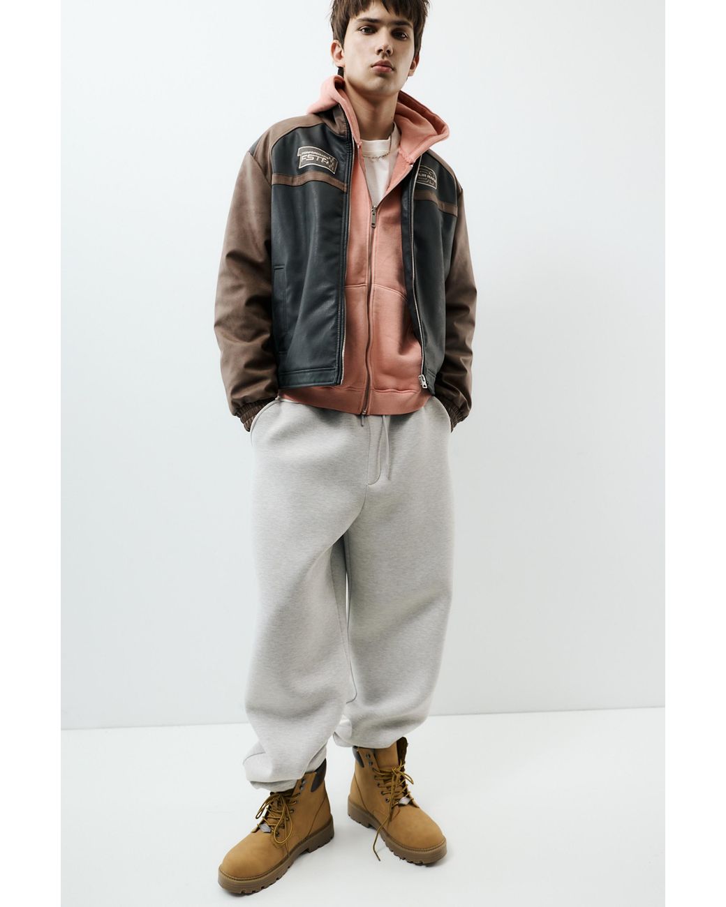 Pull&Bear Kunstlederjacke Mit Einsätzen in Brown für Herren