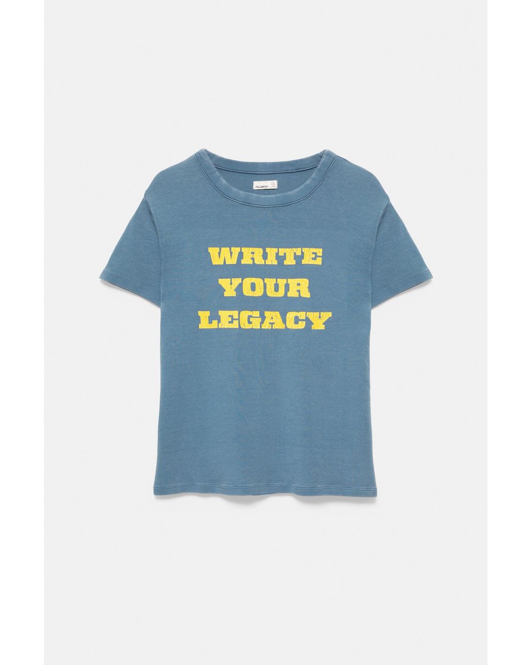 Pull&Bear Blue Regular Fit Crackled Graphic T-Shirt
