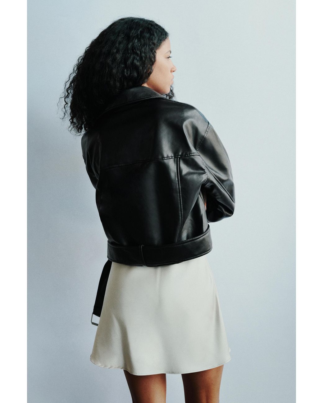 Pull&Bear Black Leather-Effect Biker Jacket