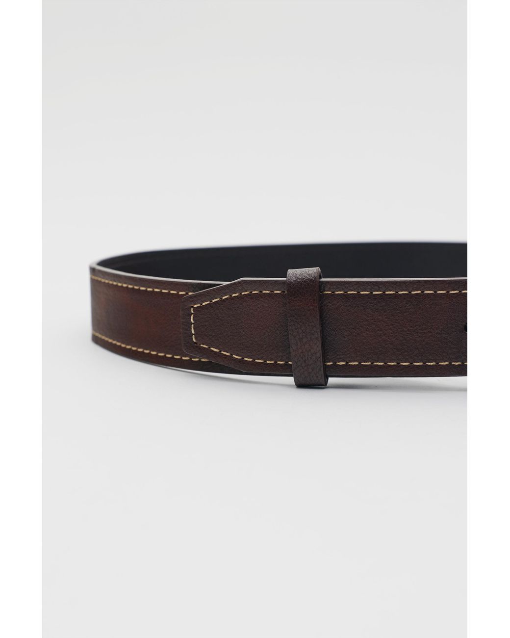 Pull&Bear Brown Leather Effect Belt With Seams for men