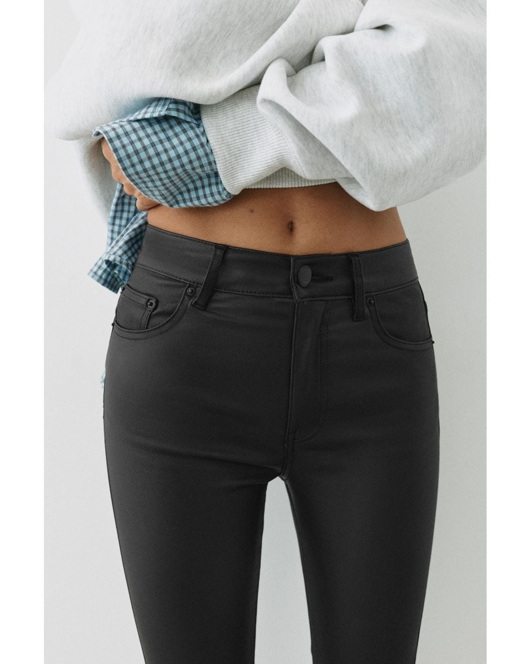 Pull&Bear Gray Leather Effect Skinny Trousers