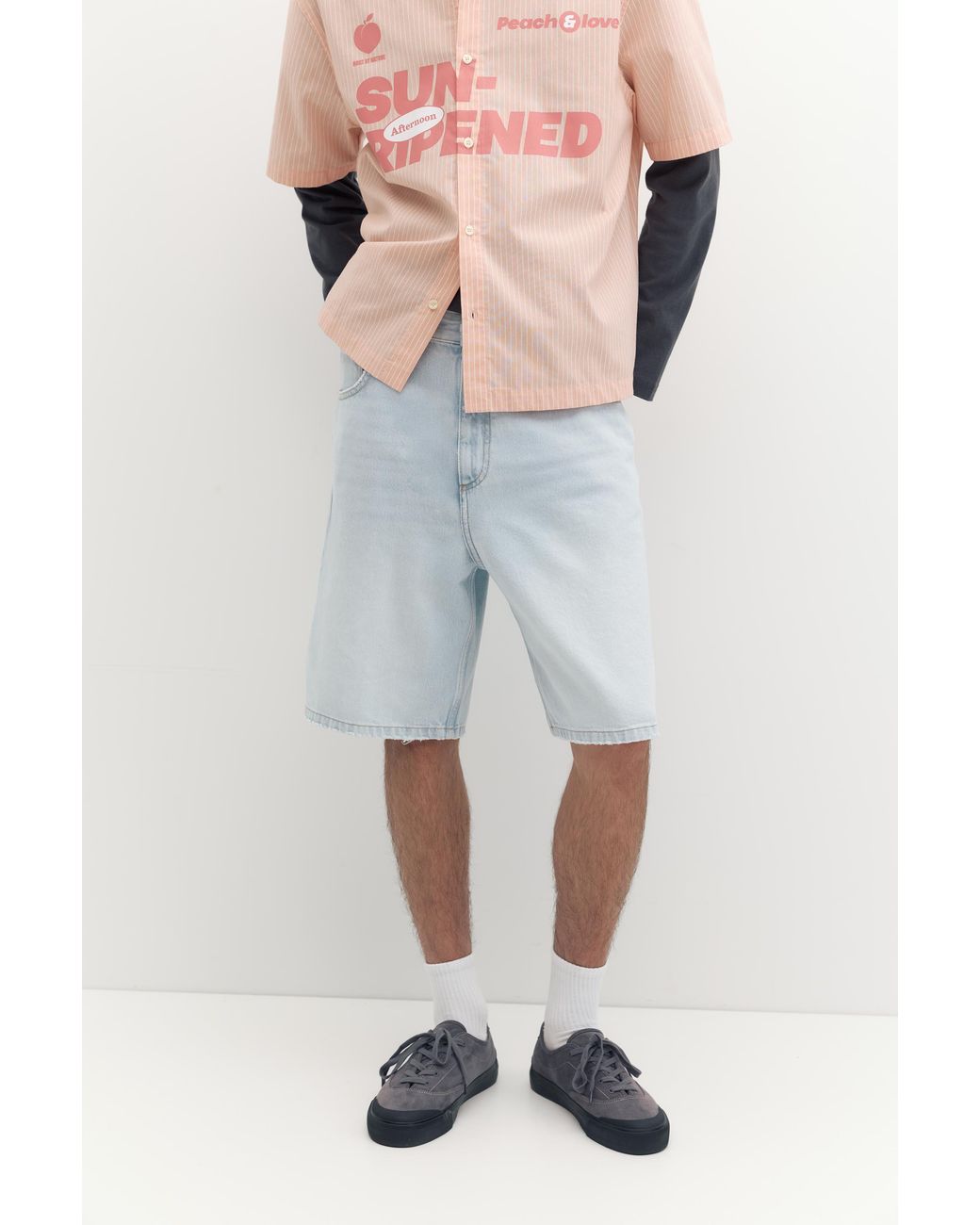 Pull&Bear Blue Baggy Denim Bermuda Shorts for men