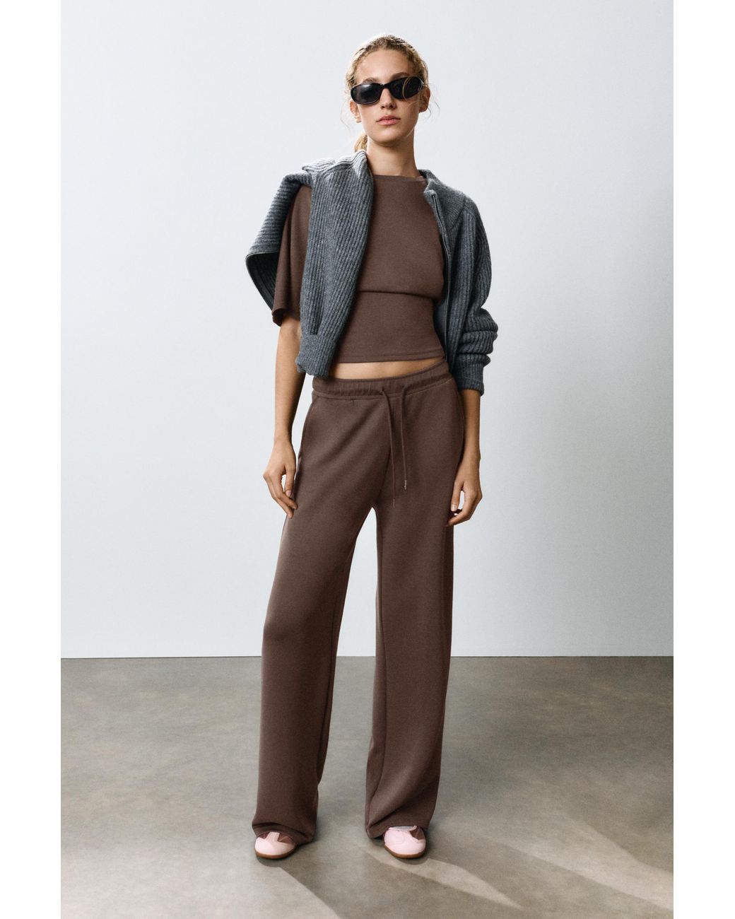 Pull&Bear Natural Modal Wide-Leg Trousers