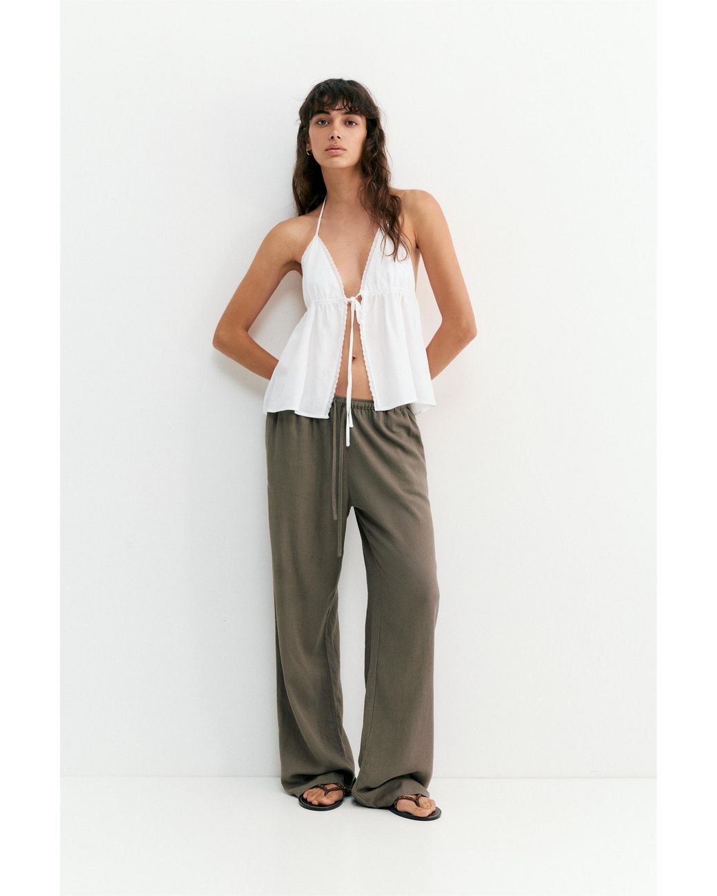 Pull&Bear Multicolor Flowy Trousers With Linen