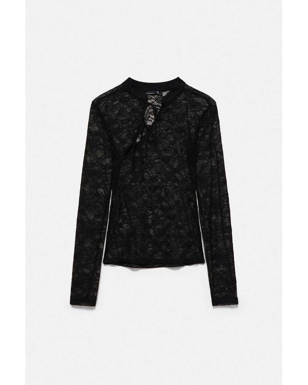 Pull&Bear Gray Lace Stand-Collar Top With Fireman Clasps