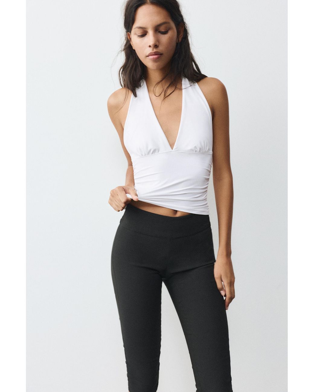 Pull&Bear White Halter Neck Top With Gathering