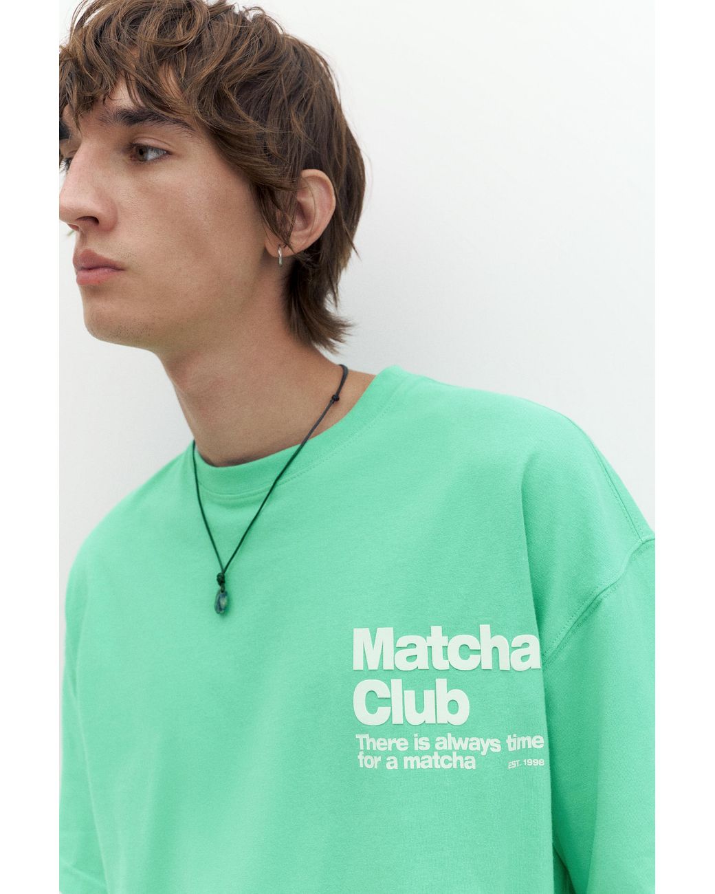 Pull&Bear Green Stwd Matcha Club Graphic T-Shirt for men