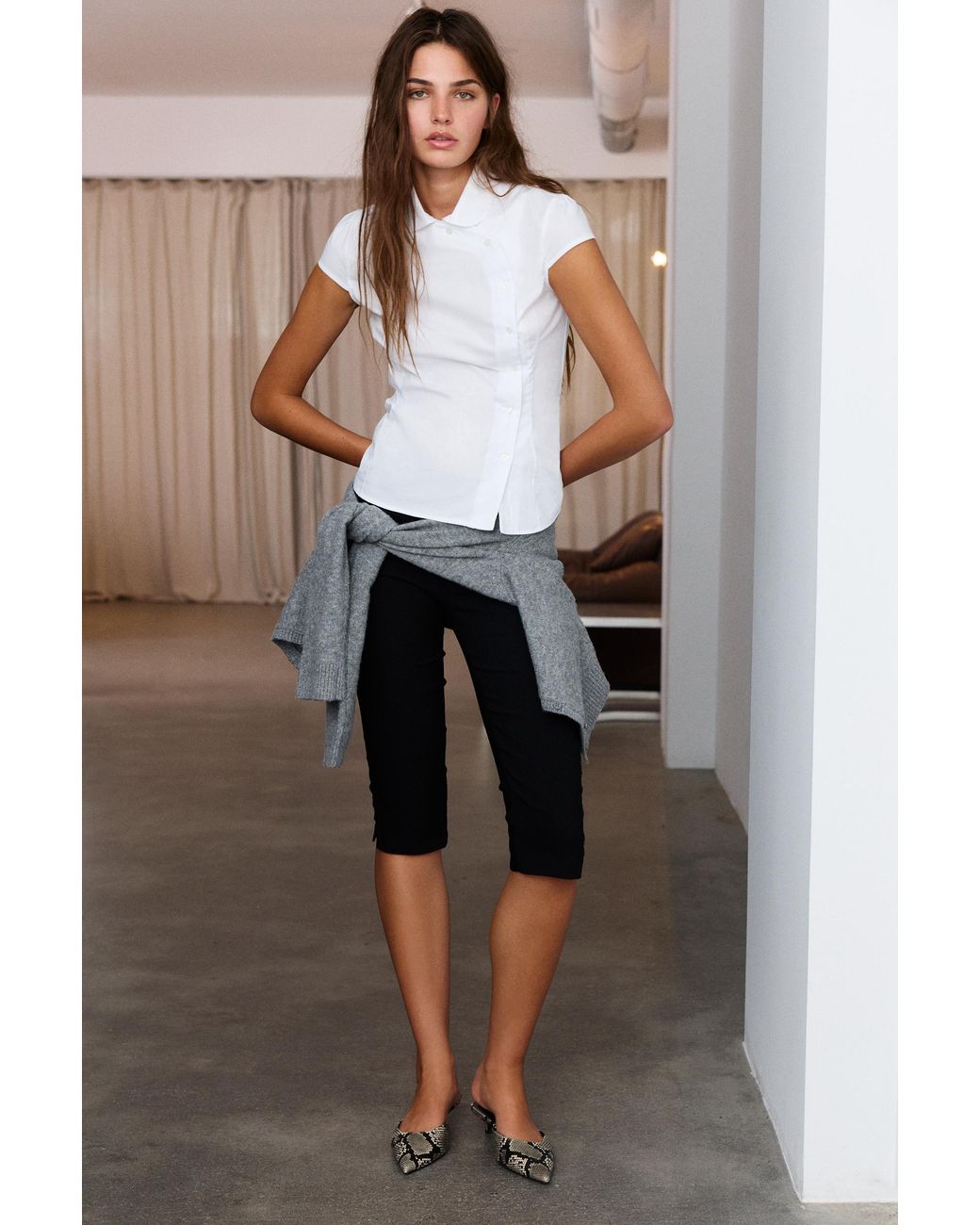 Pull&Bear Gray Peter Pan Collar Shirt