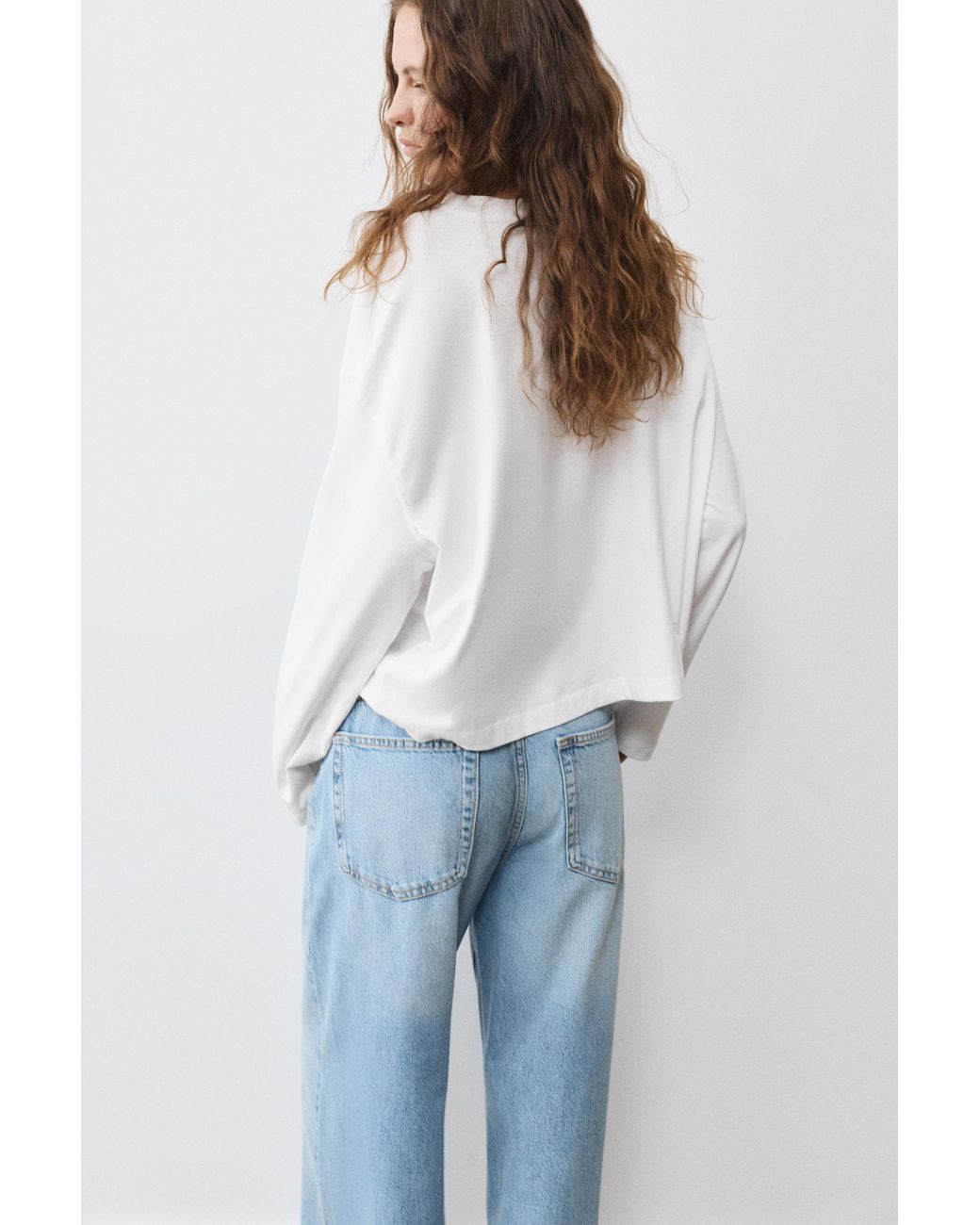 Pull&Bear White Boxy-Fit Long Sleeve T-Shirt