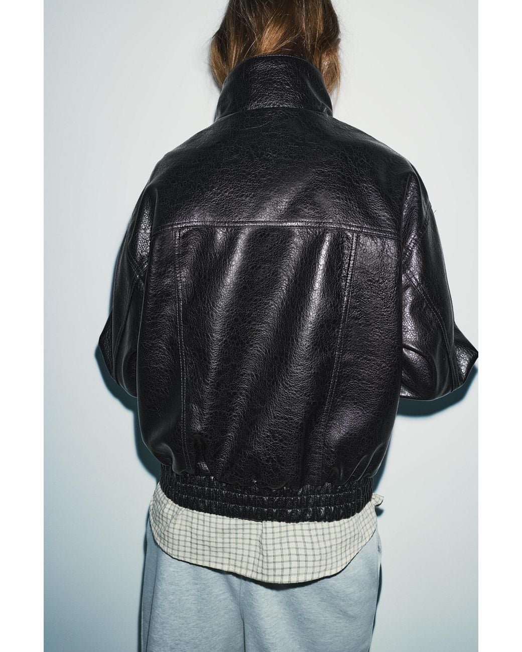 Pull&Bear Black Leather Effect High Neck Jacket