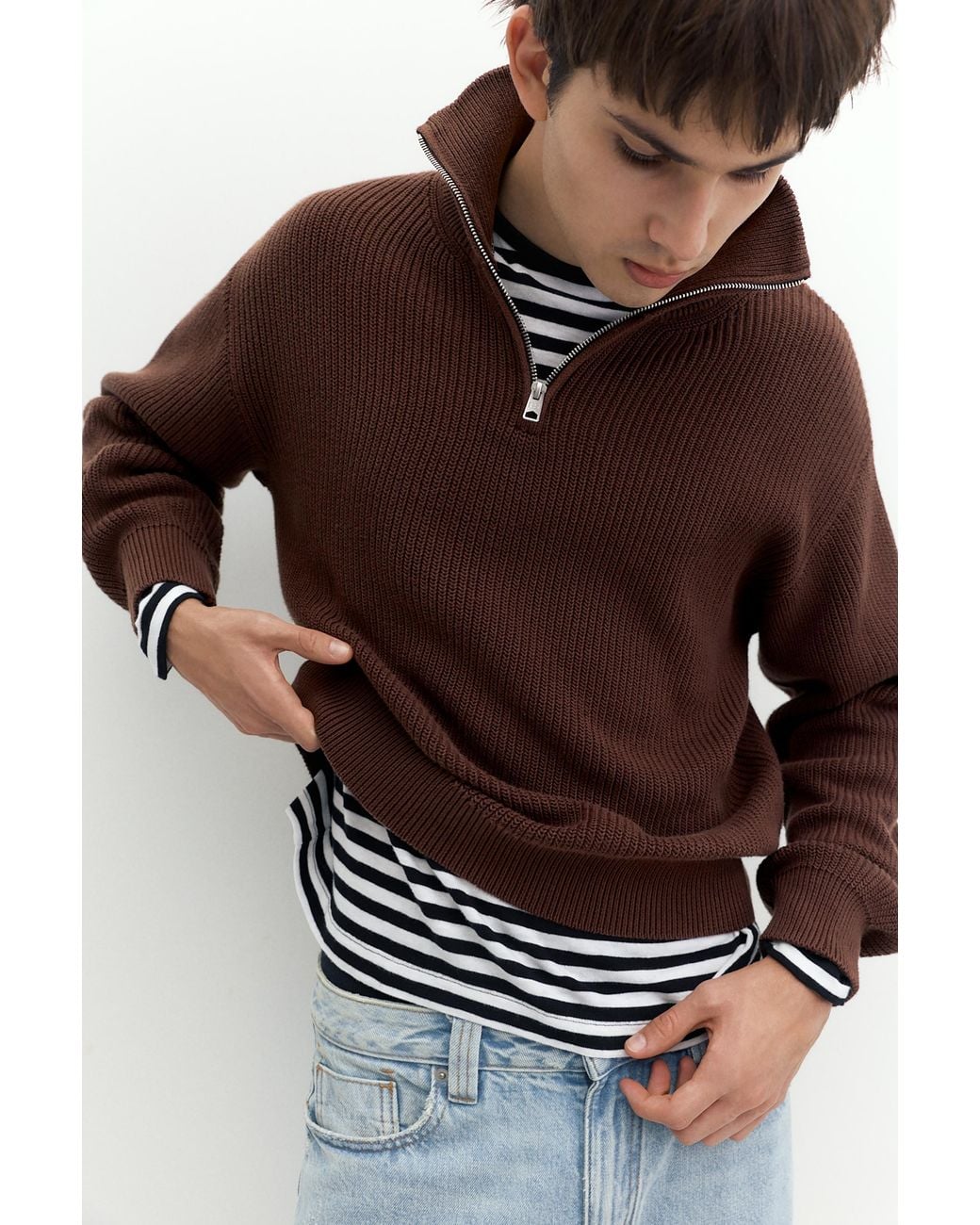 Pull&Bear Brown Quarter-Zip Jumper for men