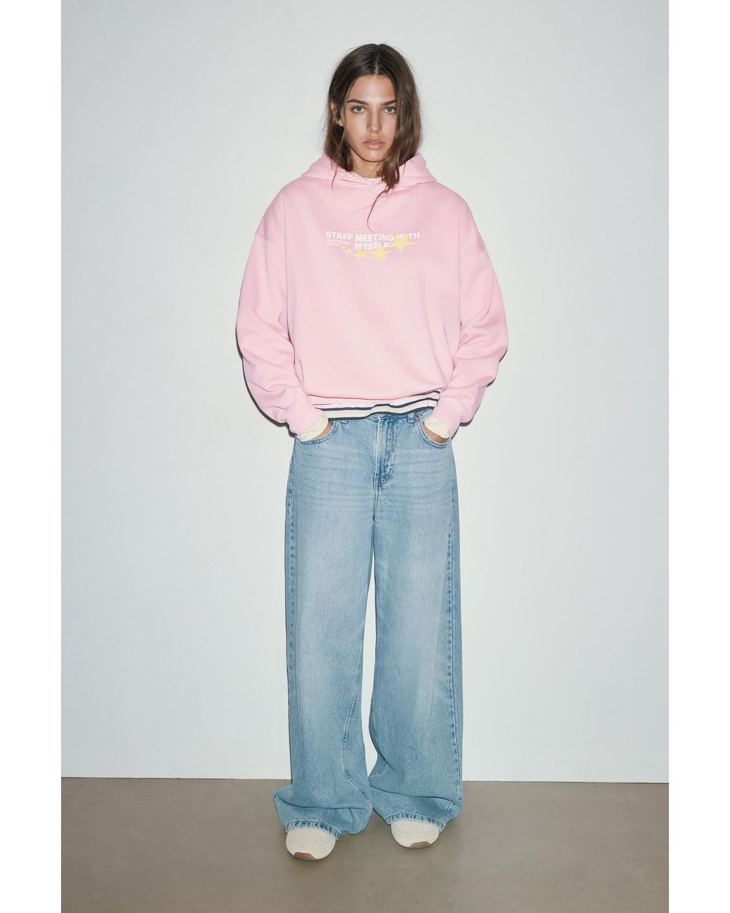 Pull&Bear Pink Star Graphic Hoodie