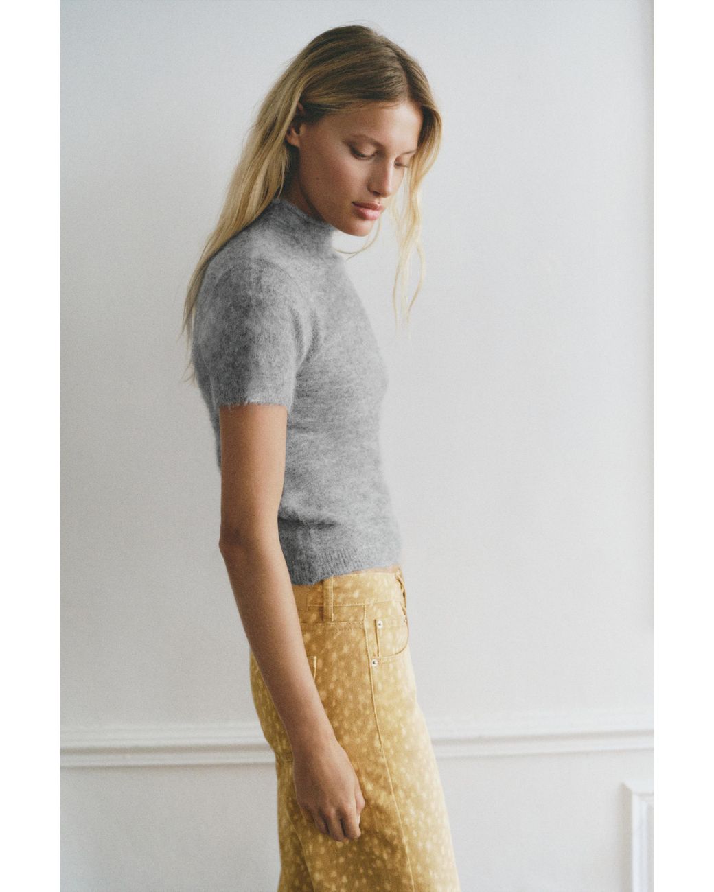 Pull&Bear Gray Short Sleeve Perkins-Neck Jumper