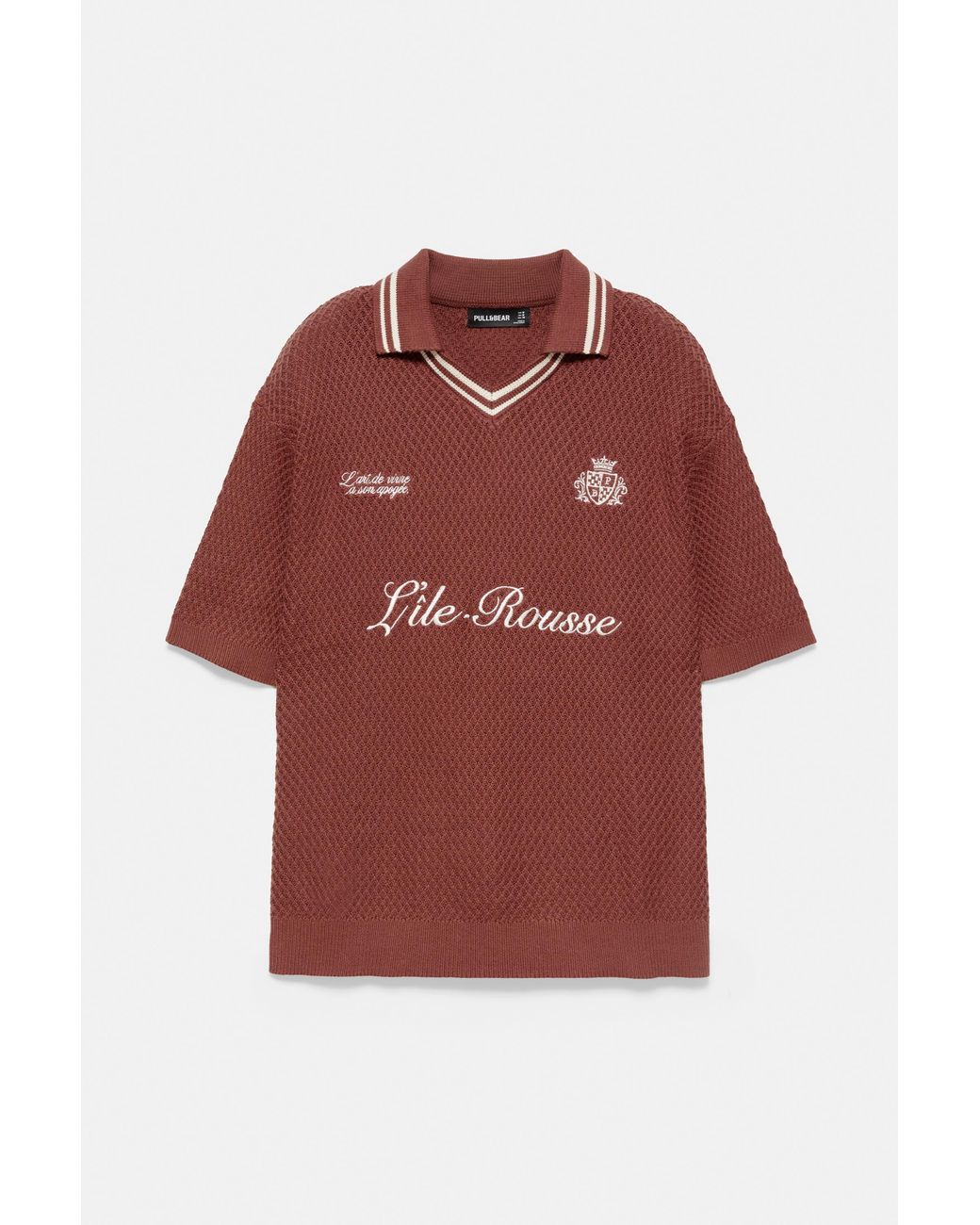 Pull&Bear Brown L'Île-Rousse Graphic Knit Polo Shirt for men