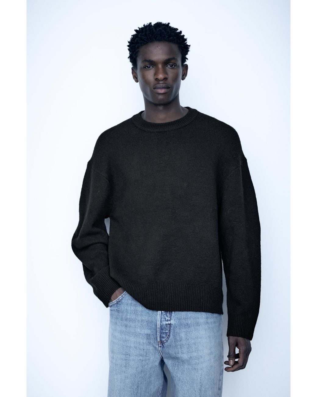 Pull&Bear Black Basic Round Neck Jumper for men