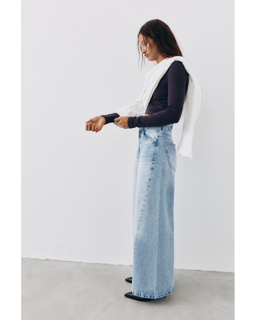 Pull&Bear Blue Super Wide-Leg Jeans With Belt Loop