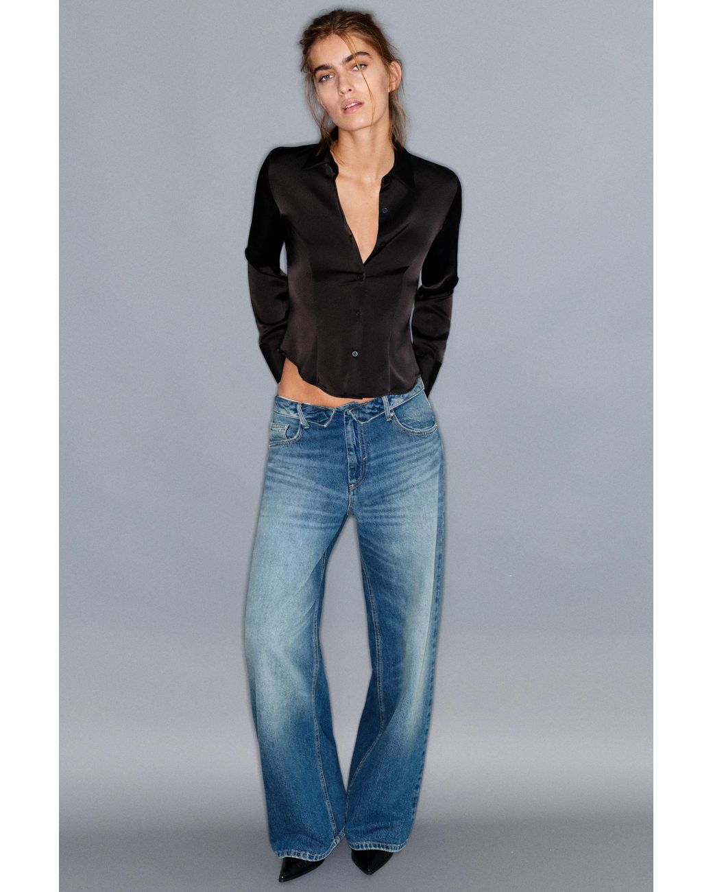 Pull&Bear Black Fitted Satin Shirt