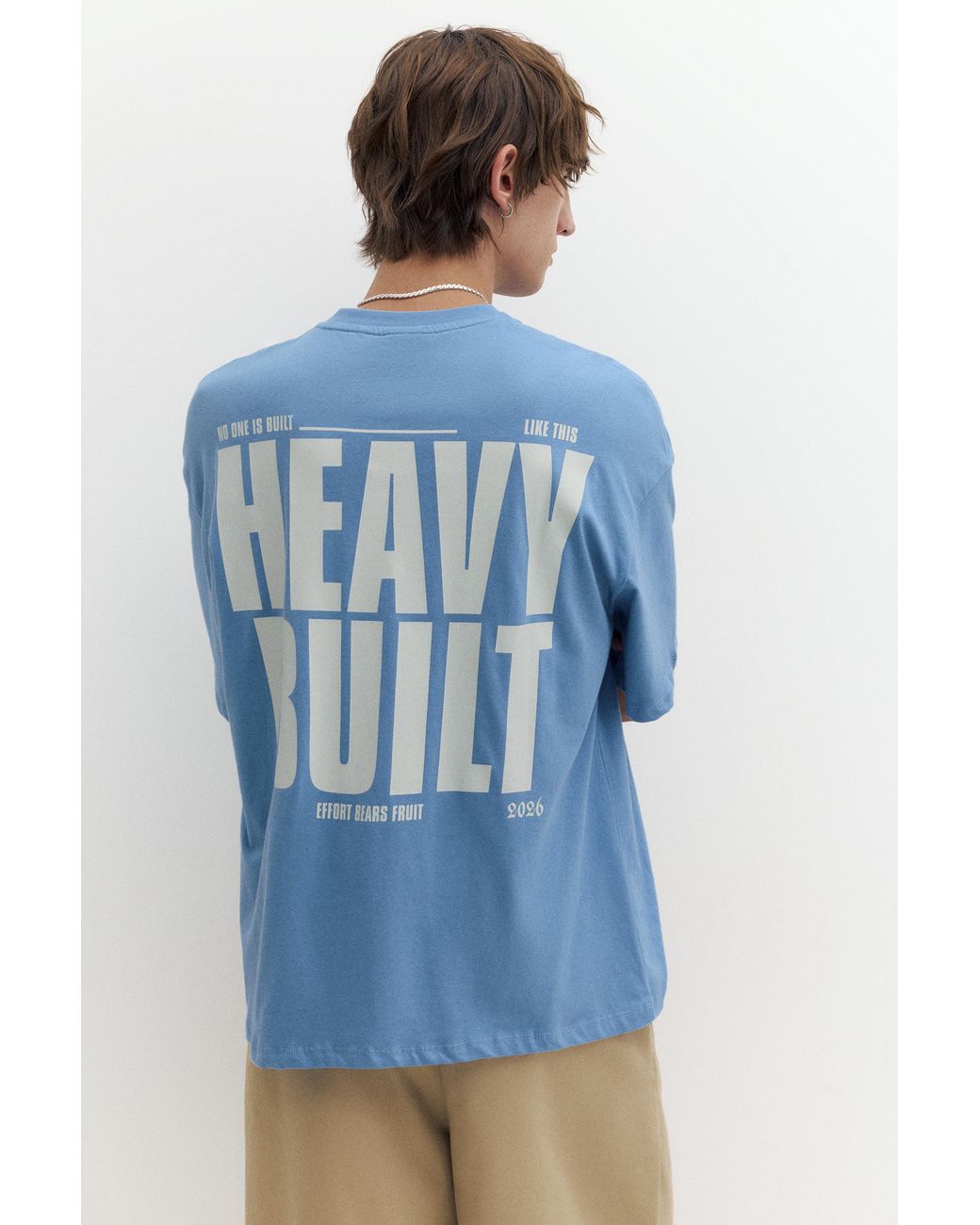 Pull&Bear Blue Stwd Boxy Text T-Shirt for men