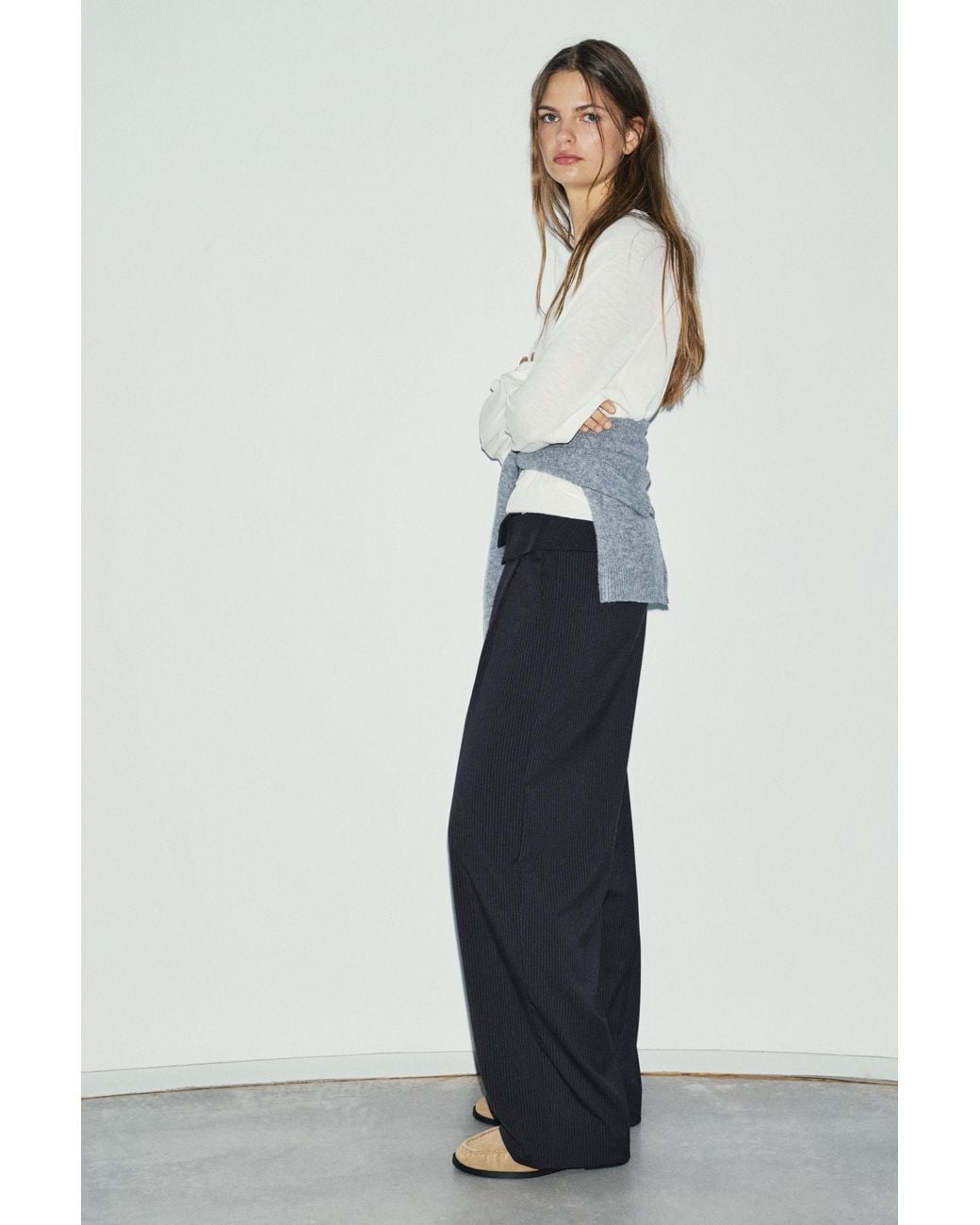 Pull&Bear Nette Broek Met Omgeslagen Taille in het Blue