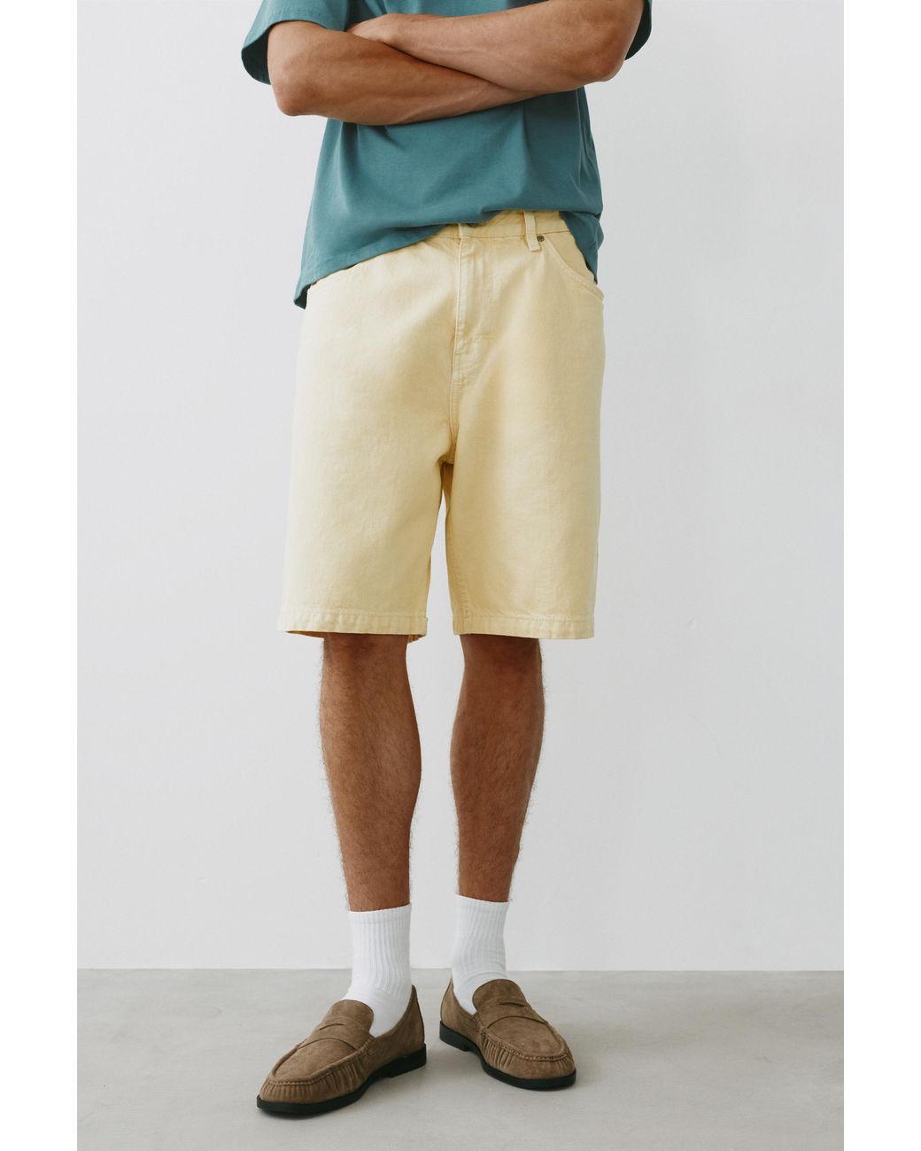 Pull&Bear Yellow Baggy Denim Bermuda Shorts for men