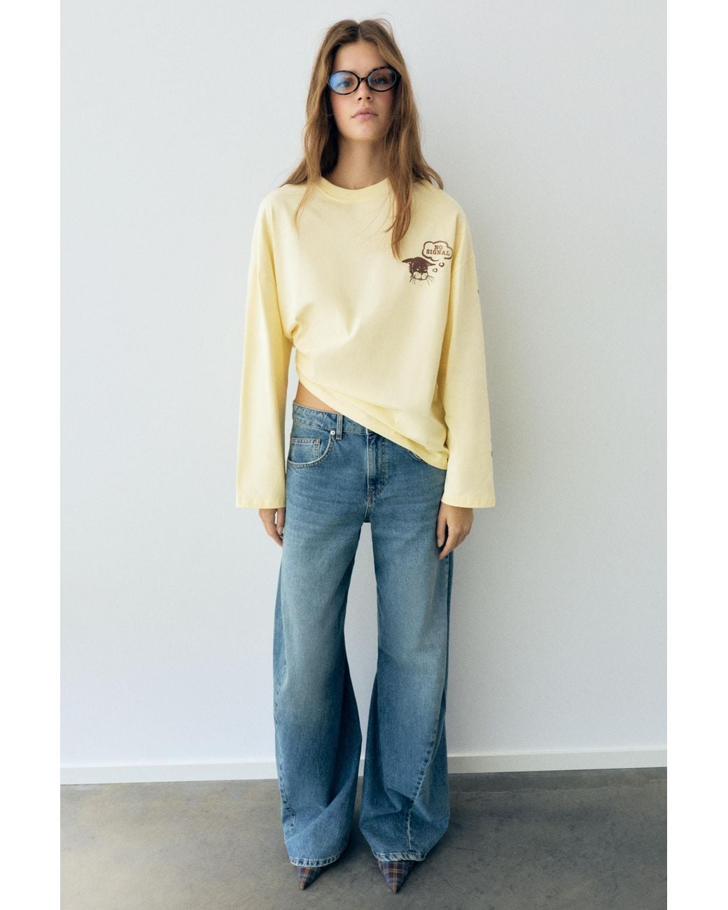 Pull&Bear Gray Oversize Cat Graphic T-Shirt