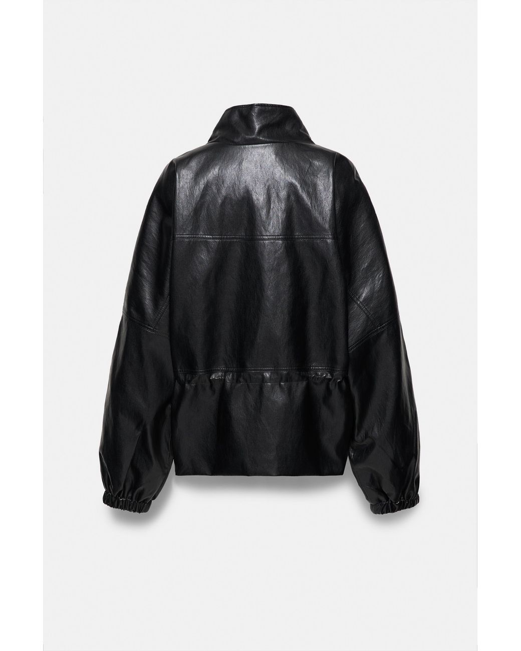 Pull&Bear Black Leather Effect High Neck Jacket