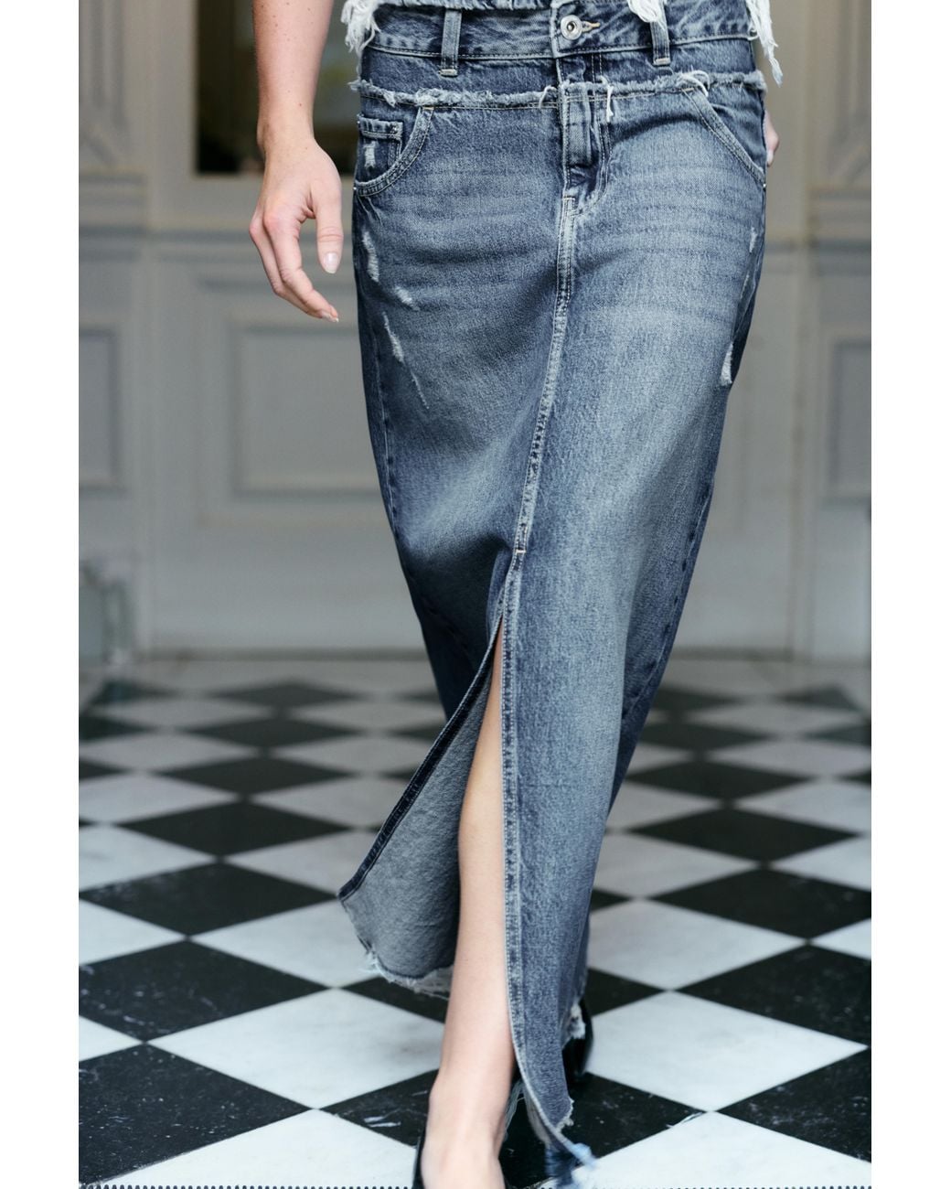 Gonna Lunga Denim Strappata di Pull&Bear in Black
