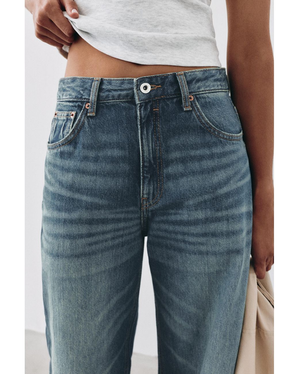 Pull&Bear Blue Balloon-Fit Baggy Jeans With Turn-Up Hems
