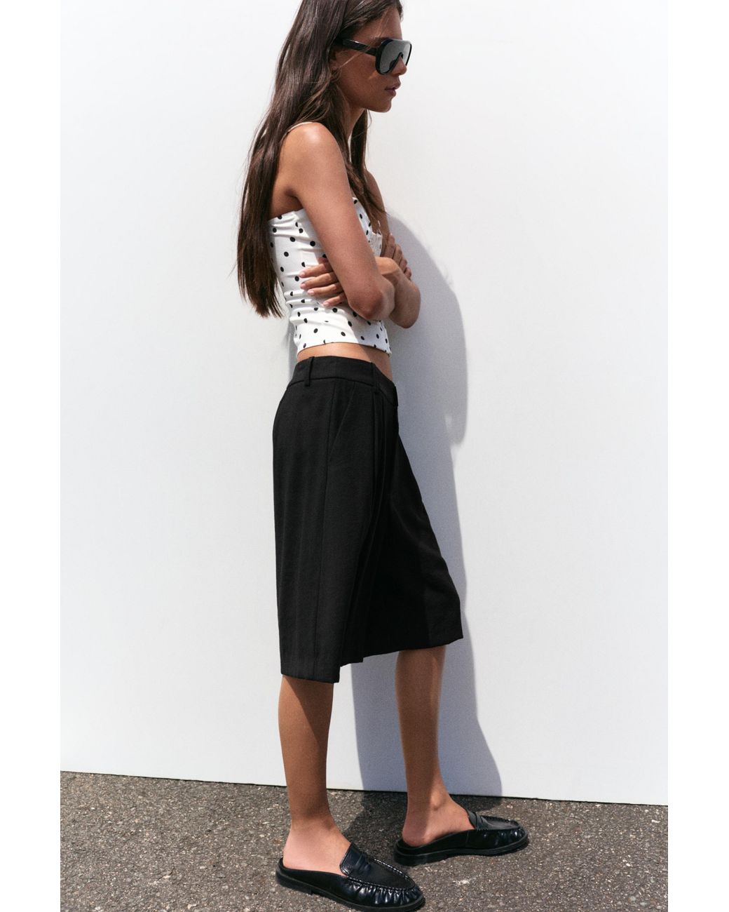 Pull&Bear White Long Bermuda Shorts With Pleats