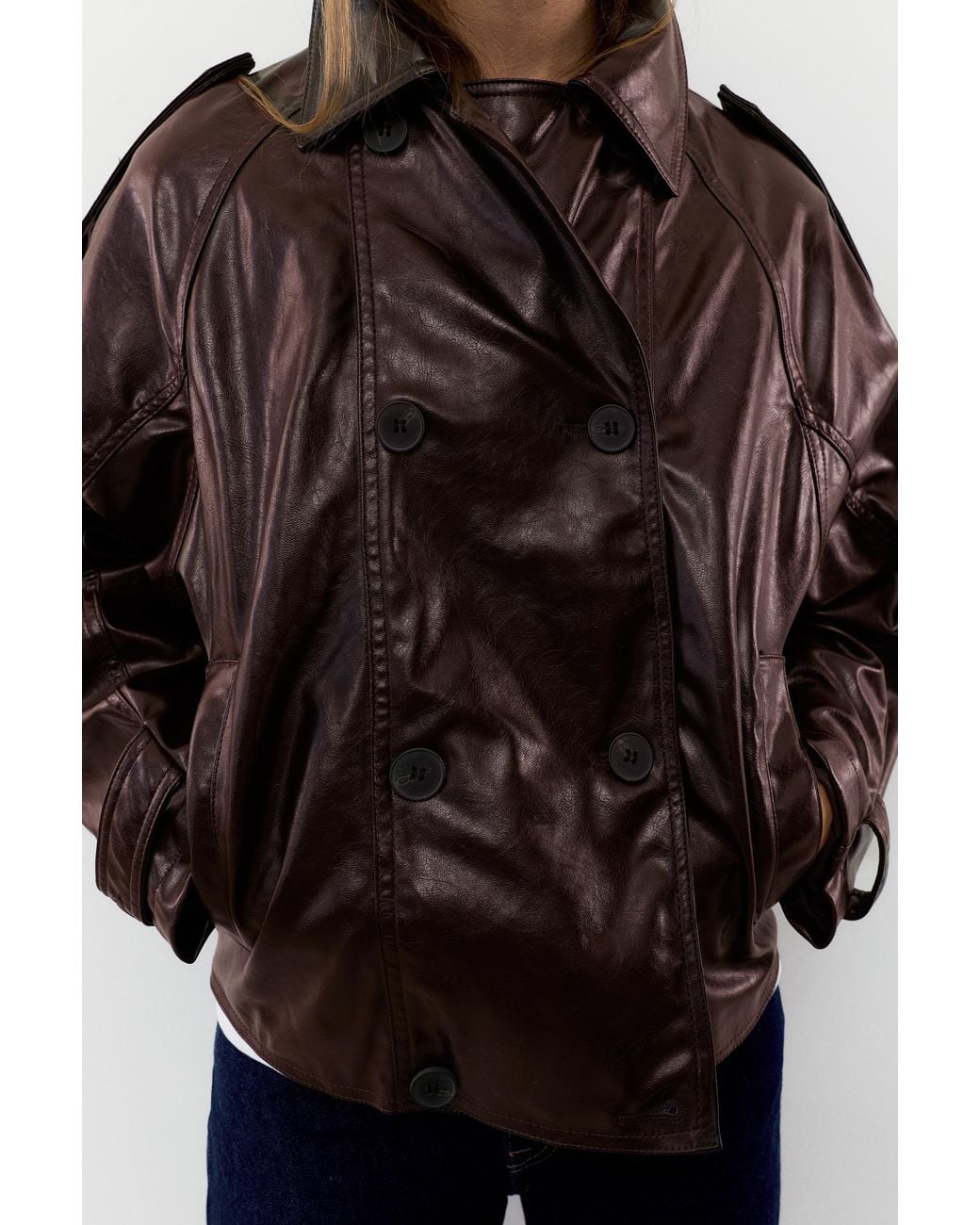 Pull&Bear Brown Short Leather Effect Trench Coat