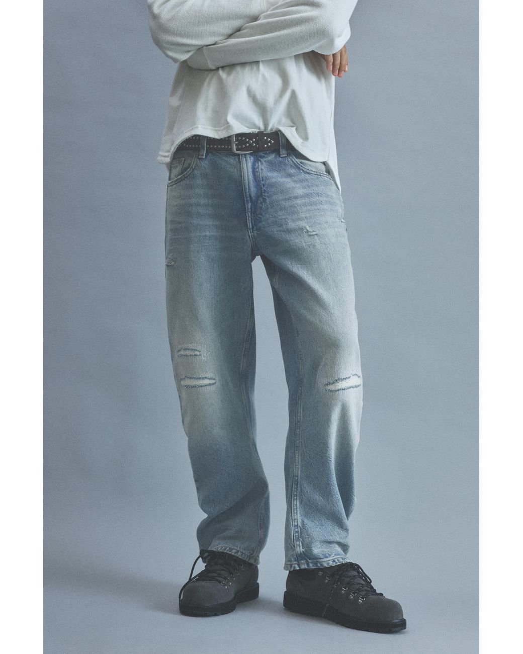 Pull&Bear Blue Low-Rise Baggy Jeans for men