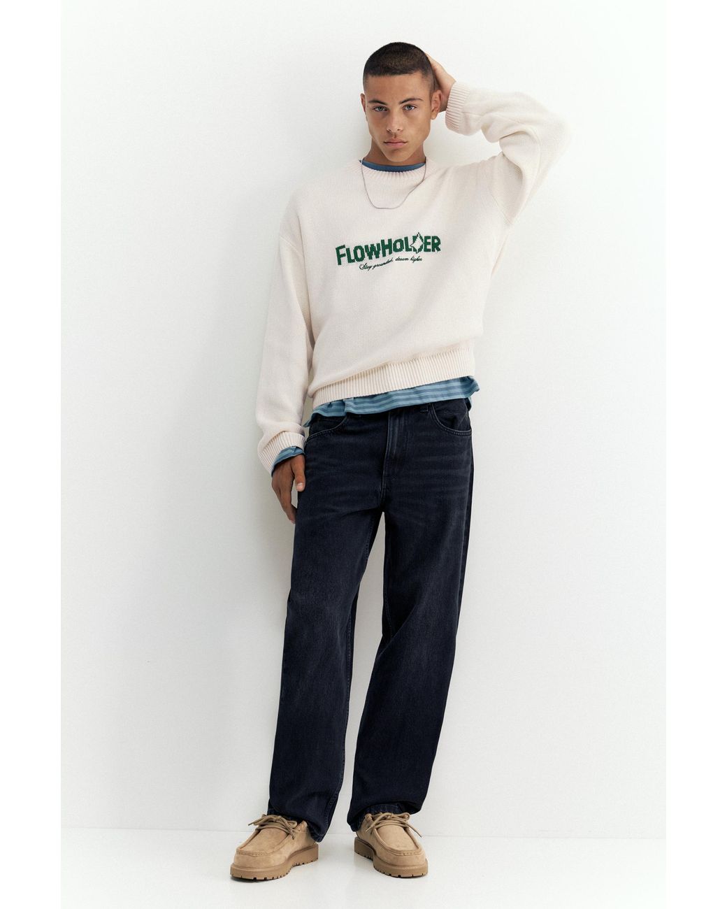 Pull&Bear Blue Stwd Graphic Jumper for men