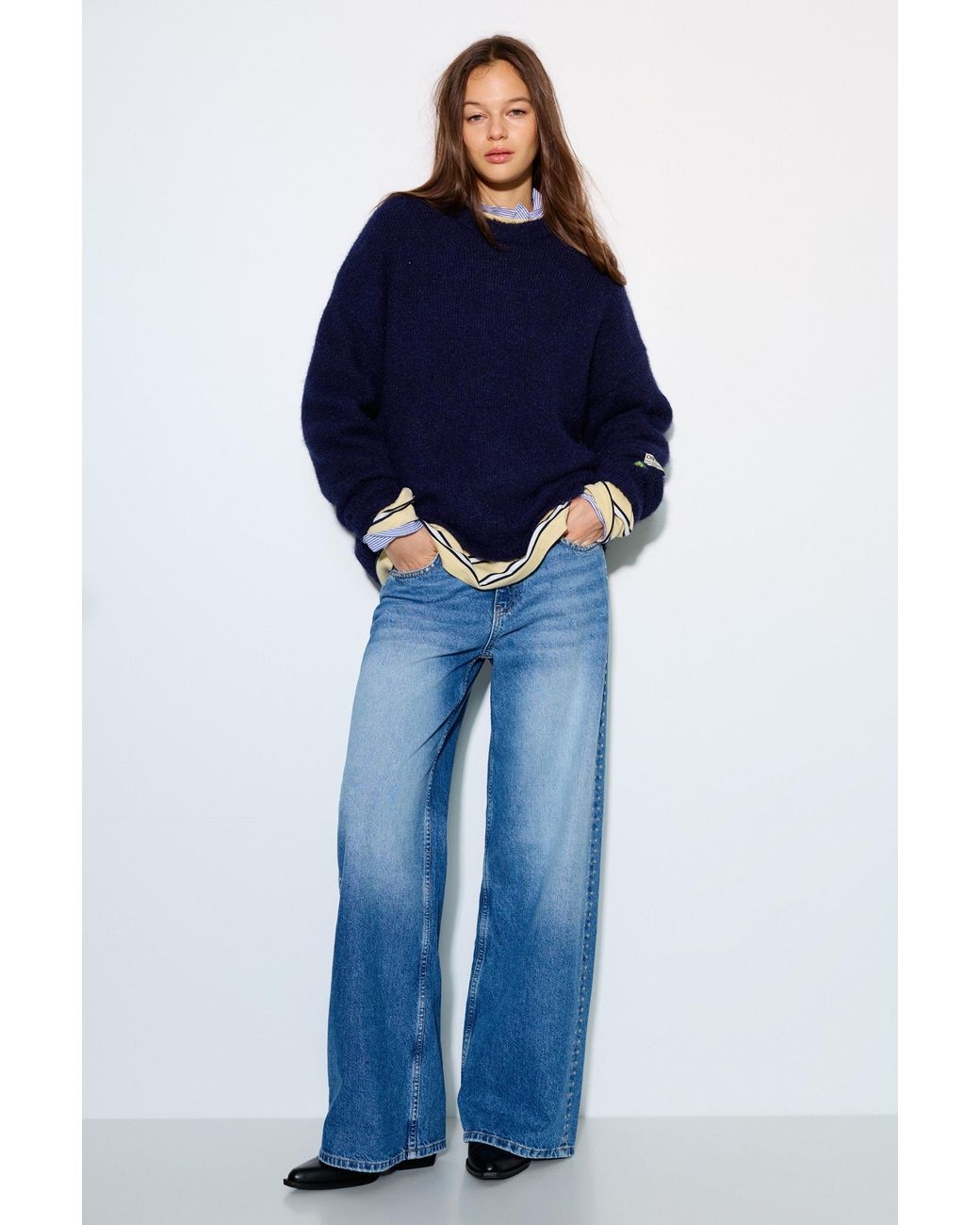 Pull&Bear Blue Basic Round Neck Jumper