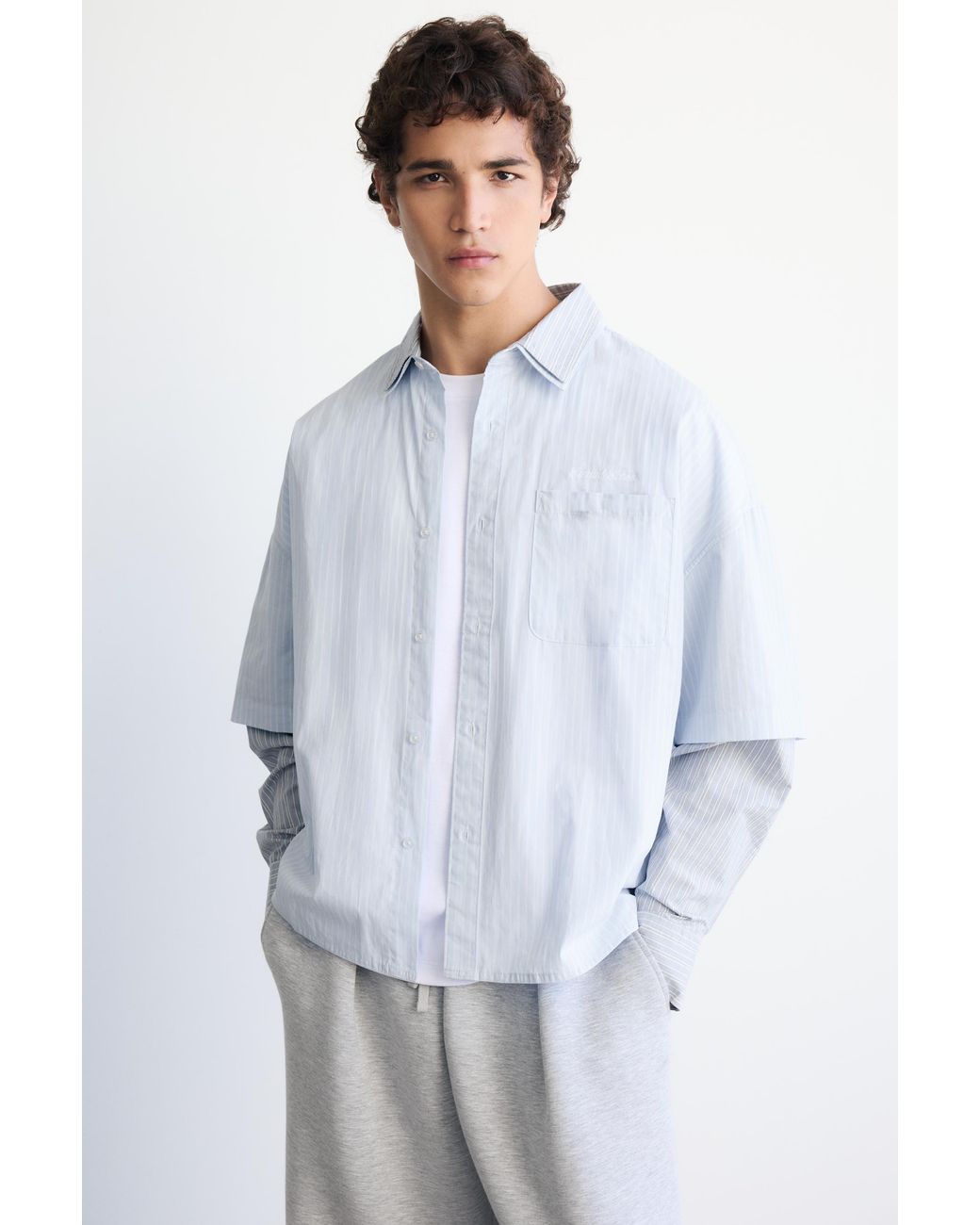 Chemise Rayée Double Manches Pull&Bear pour homme en coloris Blue