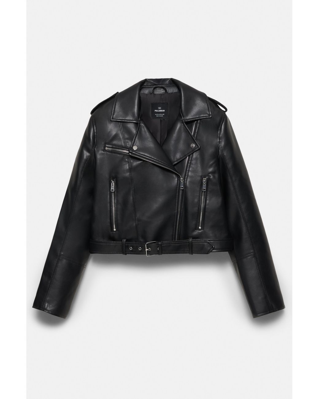 Pull&Bear Black Leather Effect Biker Jacket