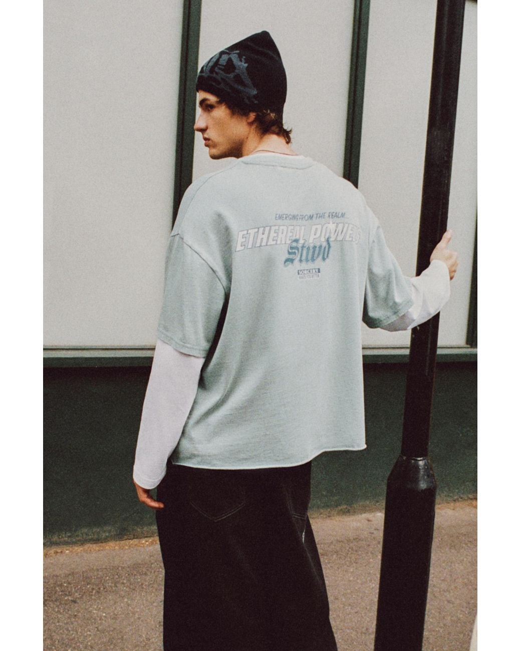 Pull&Bear Gray Stwd Boxy T-Shirt for men
