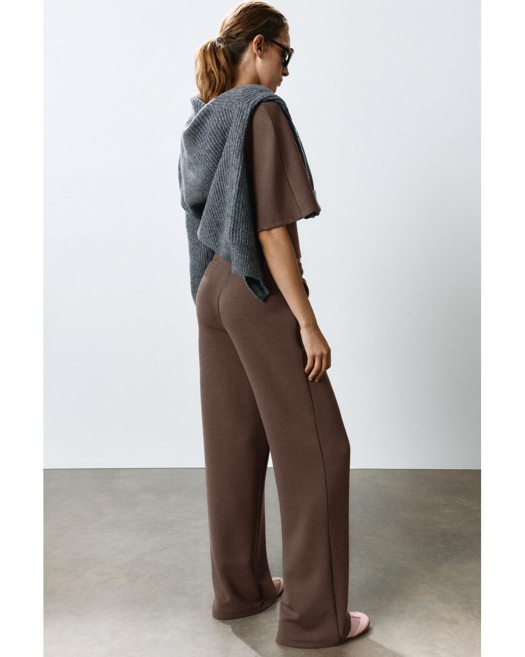 Pull&Bear Natural Modal Wide-Leg Trousers